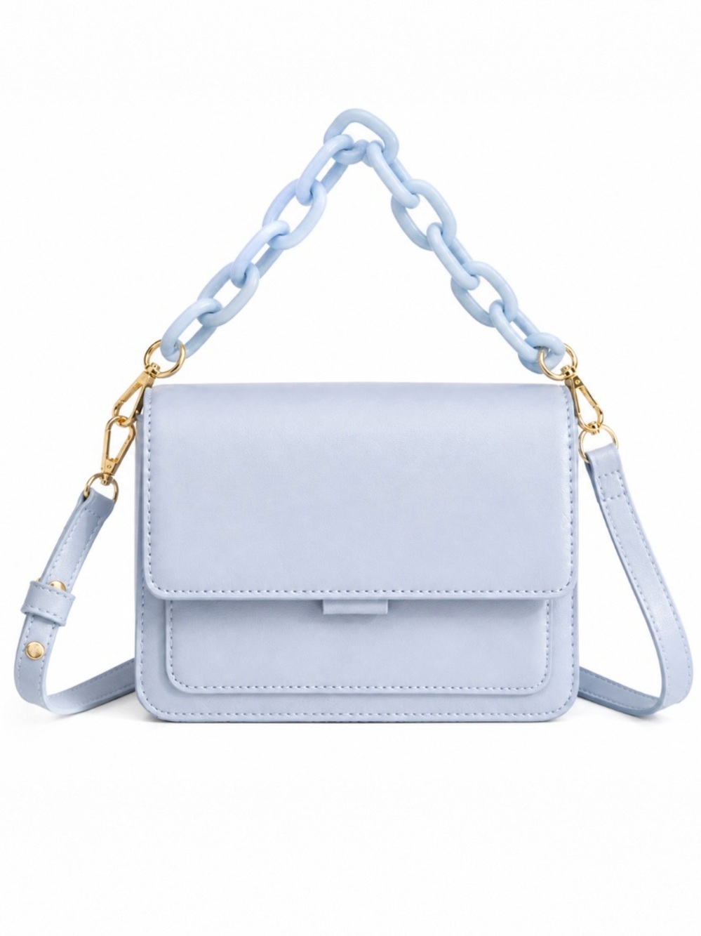 Pastel Blue Chunky Chain Shoulder Bag Mini Clutch Purse OS
